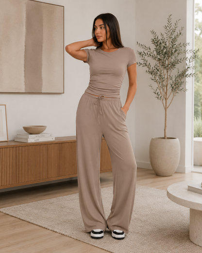 SummerFlex™ Women’s Wide Leg Set – Short Sleeve Top & High Waist Pants